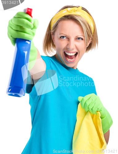 Image of Young woman as a cleaning maid