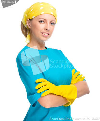 Image of Young woman as a cleaning maid