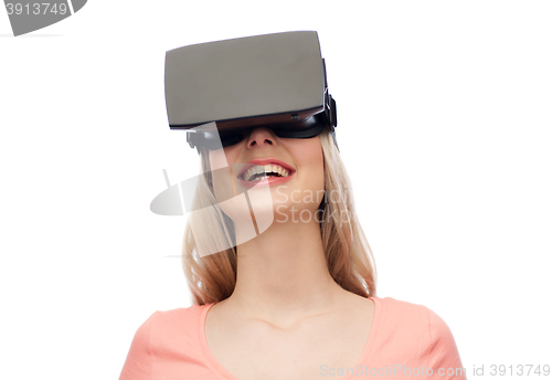 Image of woman in virtual reality headset or 3d glasses