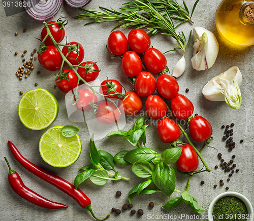 Image of various vegetables, herbs and spices