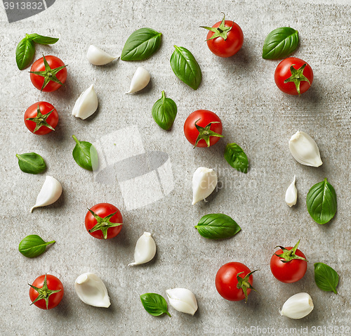 Image of fresh vegetables on gray stone background