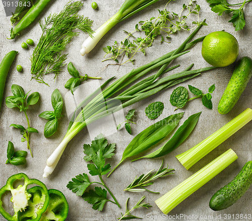 Image of fresh green herbs and vegetables