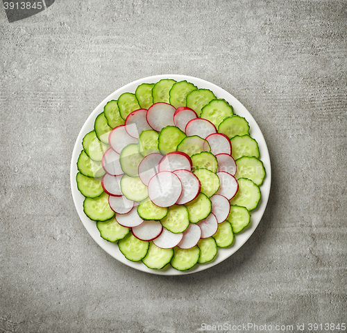 Image of fresh cucumber and radish slices