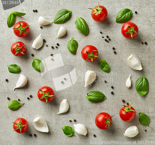 Image of fresh raw vegetables and herbs