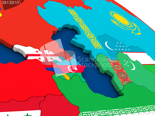 Image of Caucasus region on globe with flags