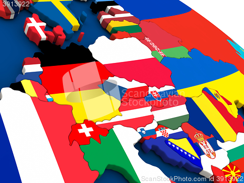 Image of Central Europe on globe with flags