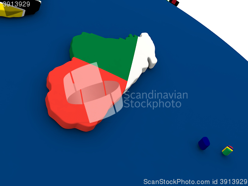 Image of Madagascar on globe with flags