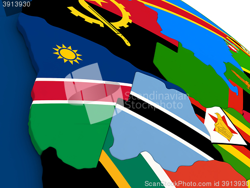 Image of Namibia and Botswana on globe with flags