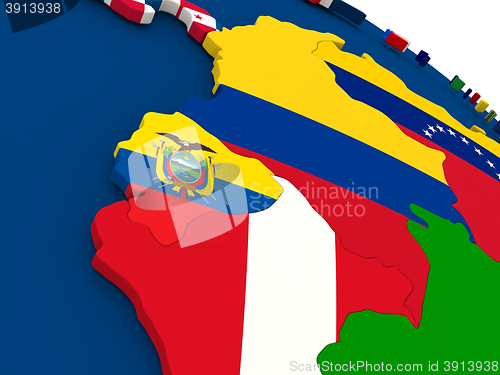 Image of Ecuador on globe with flags