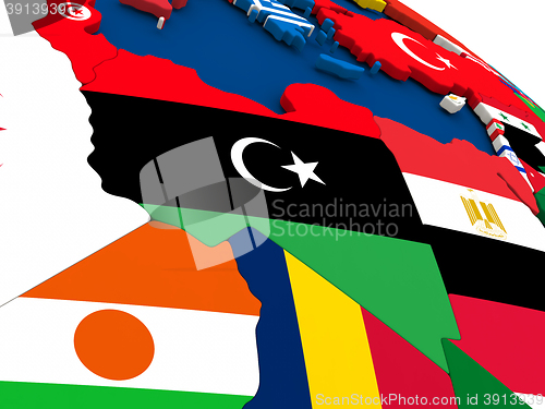 Image of Libya on globe with flags