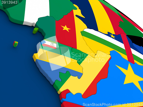 Image of Cameroon, Gabon and Congo on globe with flags