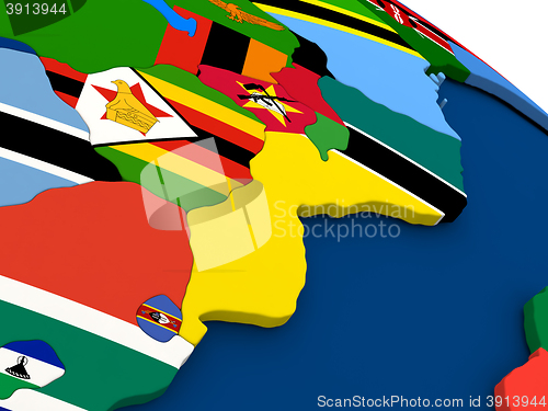 Image of Mozambique and Zimbabwe on globe with flags