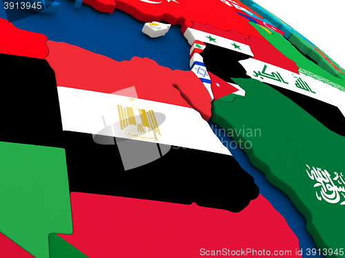 Image of Egypt on globe with flags