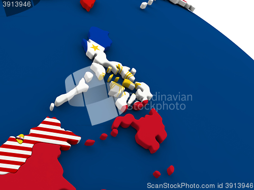 Image of Philippines on globe with flags