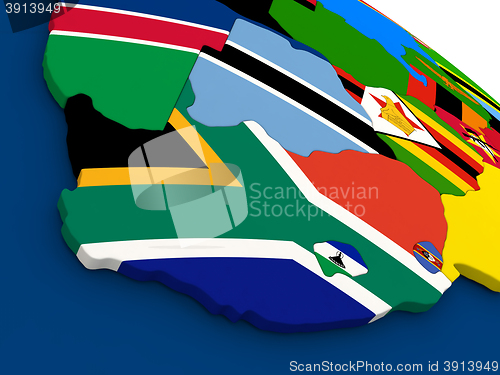 Image of South Africa on globe with flags