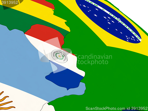 Image of Paraguay on globe with flags