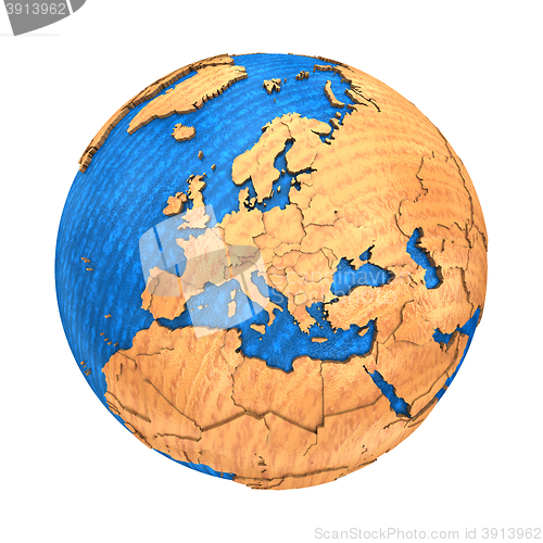 Image of Europe on wooden Earth