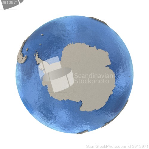 Image of Antarctica on model of planet Earth