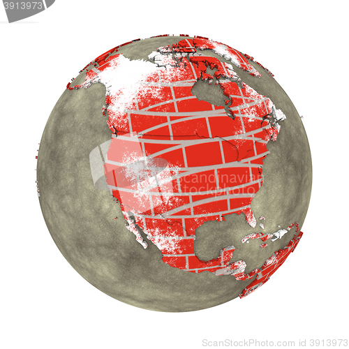 Image of North America on brick wall Earth