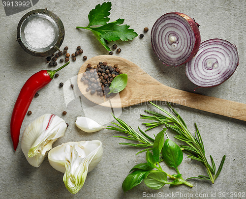 Image of various fresh herbs and spices