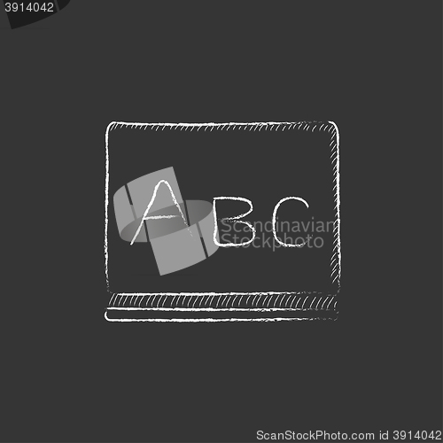 Image of Letters abc on blackboard. Drawn in chalk icon.