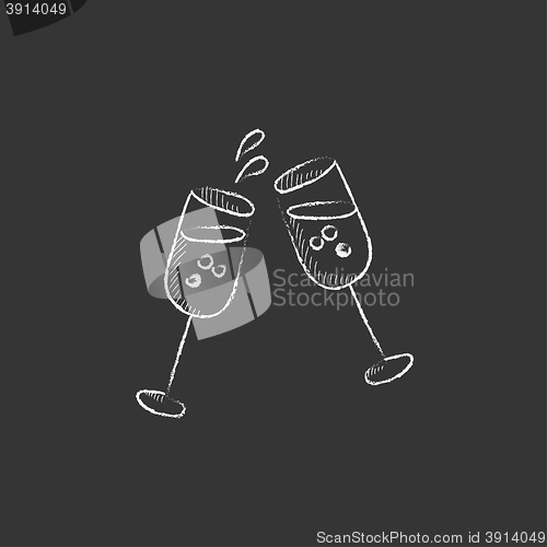 Image of Two glasses of champaign. Drawn in chalk icon.