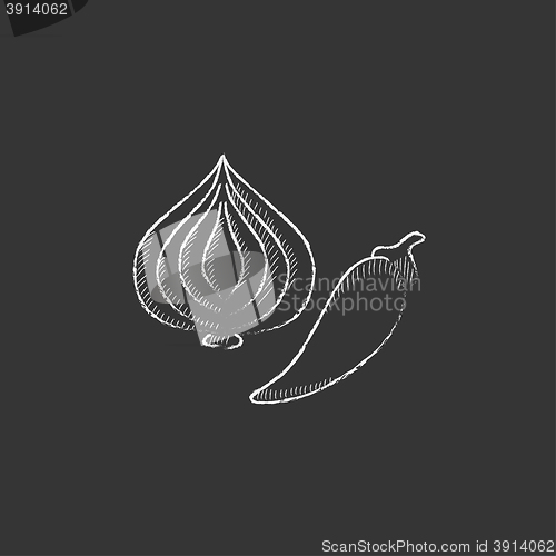 Image of Garlic and chilli. Drawn in chalk icon.