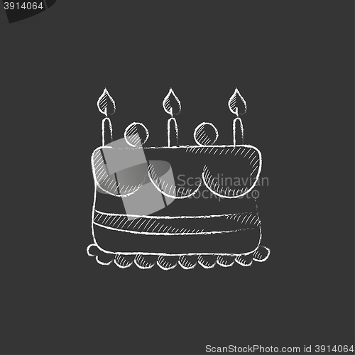 Image of Birthday cake with candles. Drawn in chalk icon.