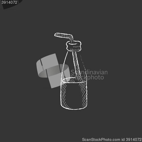 Image of Glass bottle with drinking straw. Drawn in chalk icon.