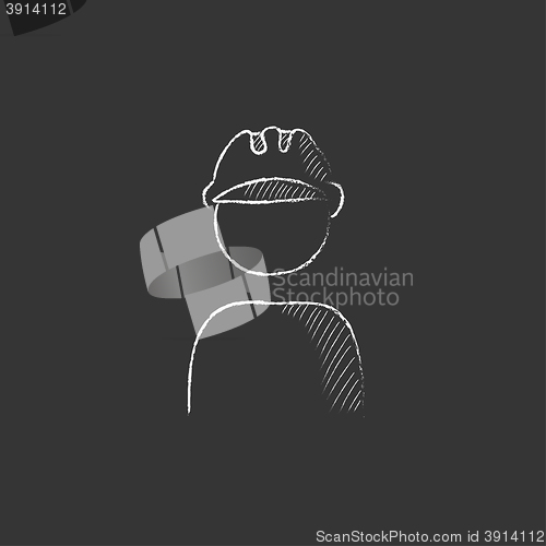 Image of Worker wearing hard hat. Drawn in chalk icon.