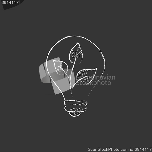 Image of Lightbulb and plant inside. Drawn in chalk icon.