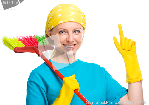 Image of Young woman as a cleaning maid