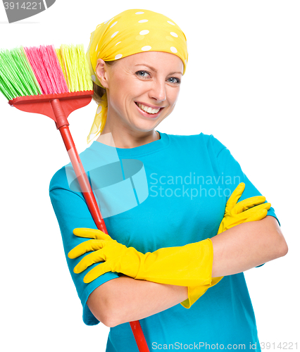 Image of Young woman as a cleaning maid