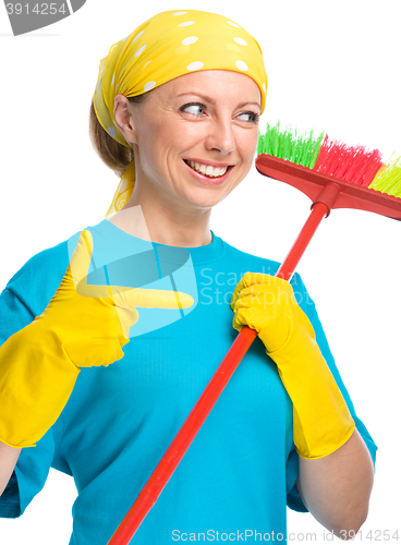 Image of Young woman as a cleaning maid