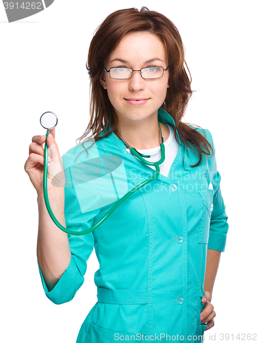 Image of Portrait of a woman wearing doctor uniform