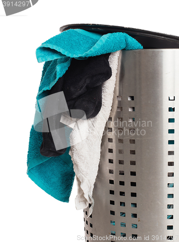 Image of Dirty laundry in a metal basket
