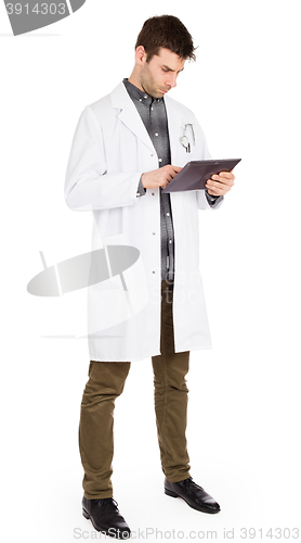 Image of Doctor holding tablet with copy space and clipping path for the 
