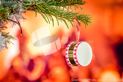 Image of Drum hanging on a Christmas tree