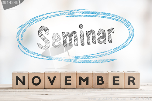 Image of November seminar sign with wooden blocks