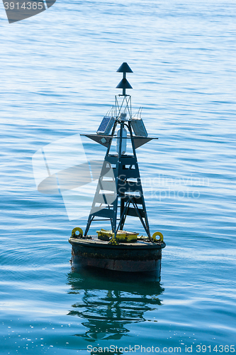 Image of Close-up of a buoy in the blue sea