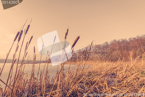 Image of Sunset over a frozen lake