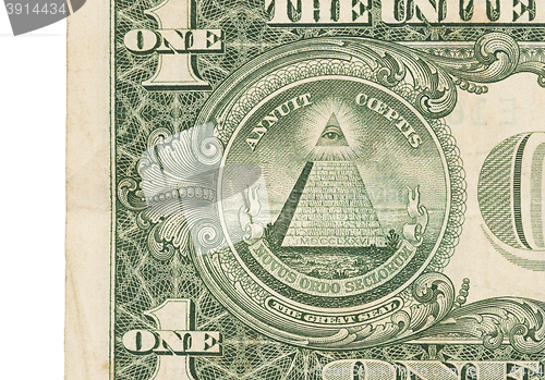 Image of US one Dollar bill, close up, great seal