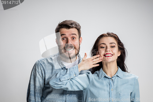 Image of The business man and woman on a gray background