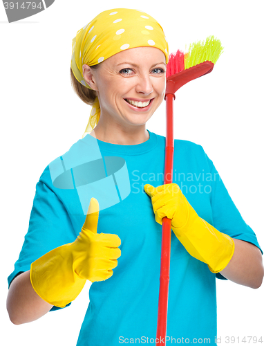 Image of Young woman as a cleaning maid