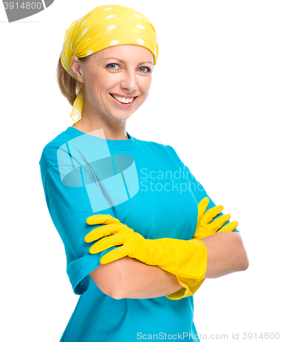 Image of Young woman as a cleaning maid