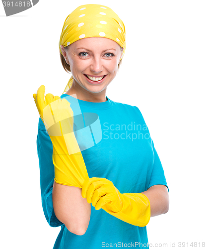 Image of Young woman as a cleaning maid