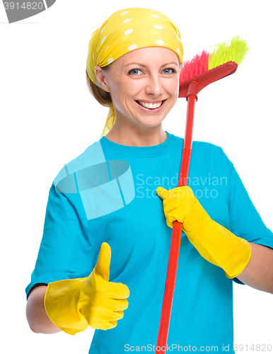 Image of Young woman as a cleaning maid