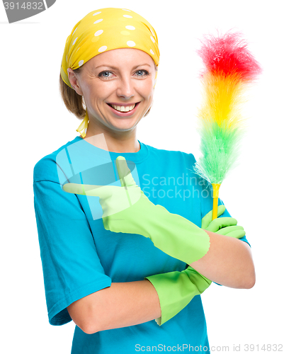 Image of Young woman as a cleaning maid