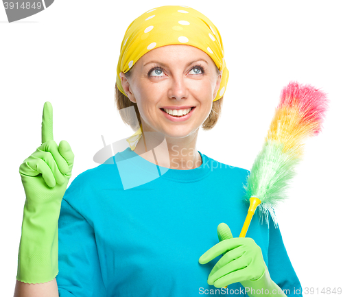 Image of Young woman as a cleaning maid