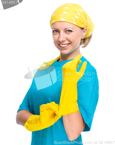 Image of Young woman as a cleaning maid